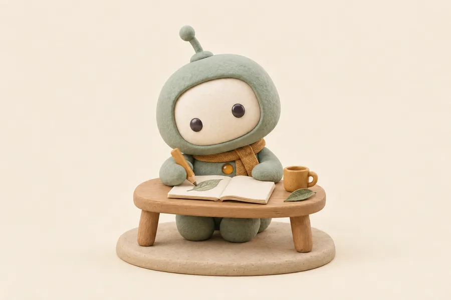 Finn draws a leaf in his open notebook at a small wooden desk.